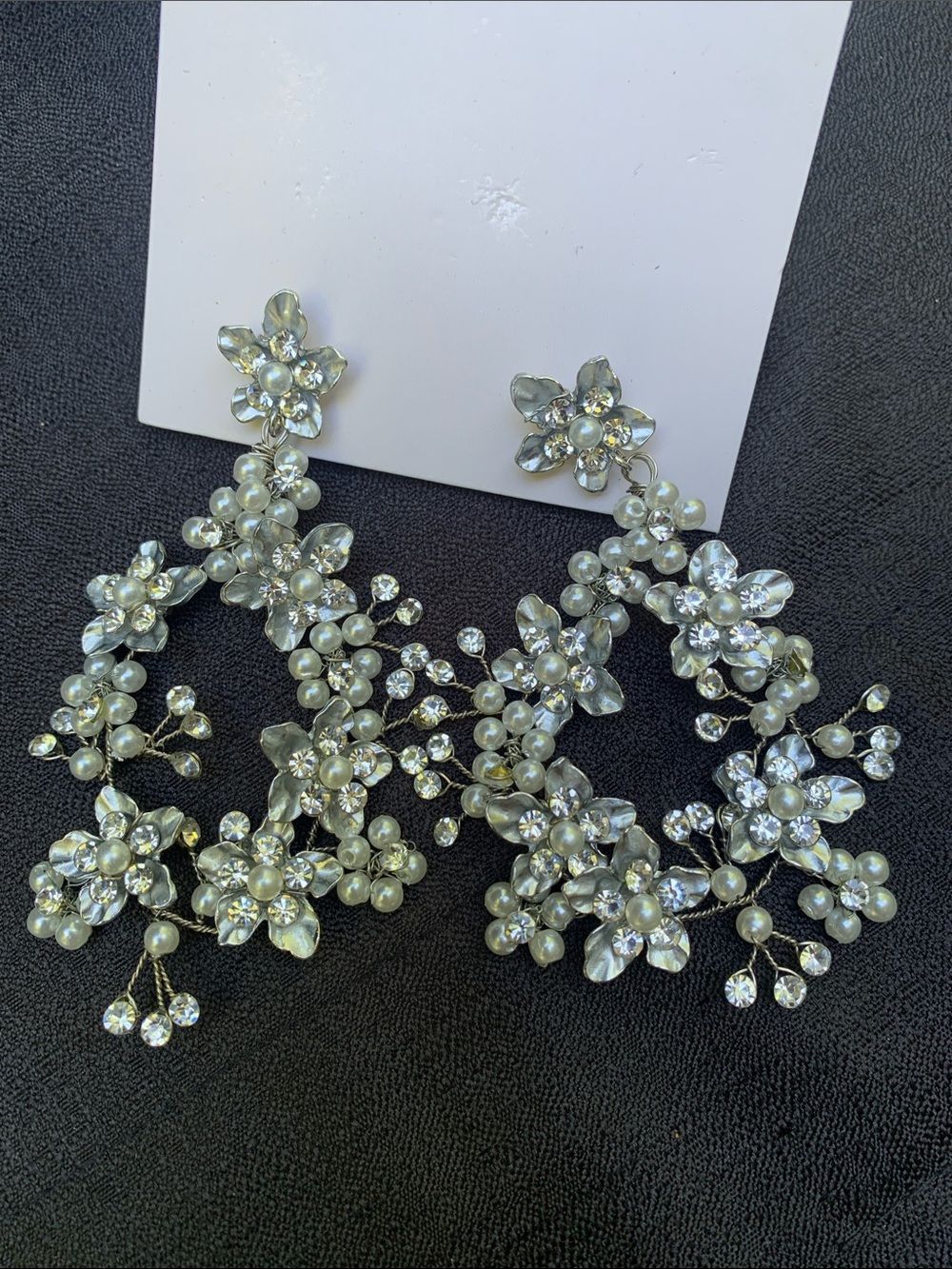 Elizabeth Bower Elegant Pearl & Crystal Floral Drop Earrings BHLDN